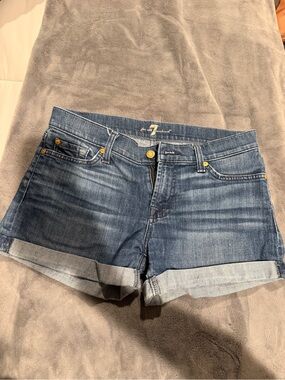 7 For All Mankind Medium Blue Denim Cuffed Women's Shorts
